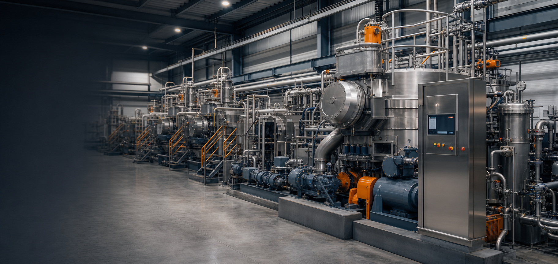 Modern paper pulp processing equipment in an industrial facility